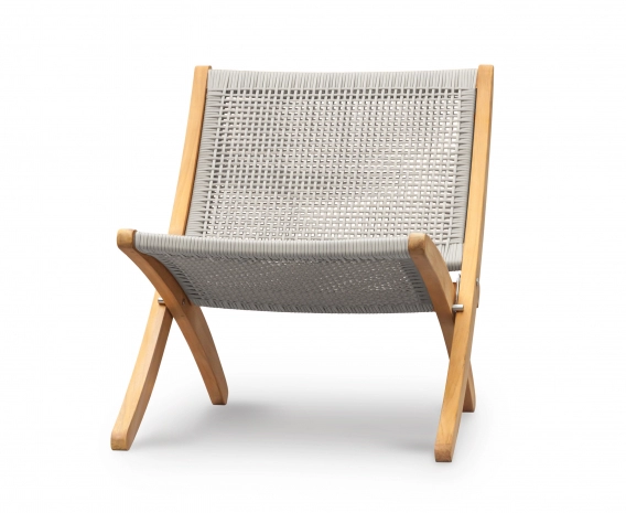 Foldable Teak and Rattan Lounge Chair