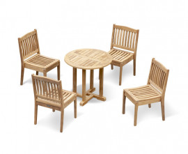 4 seater round teak outdoor dining set with stacking chairs