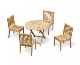 4 seater outdoor dining set with folding teak table and stacking chairs