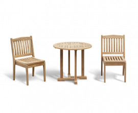 2 seater round teak outdoor garden dining set with stackable chairs