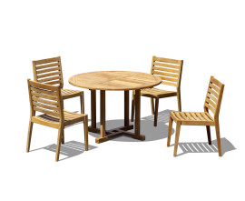 Sissinghurst Teak 1.2m Round Table and Solana Stacking Chairs Set