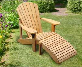 New England Teak Adirondack Chair with Footrest