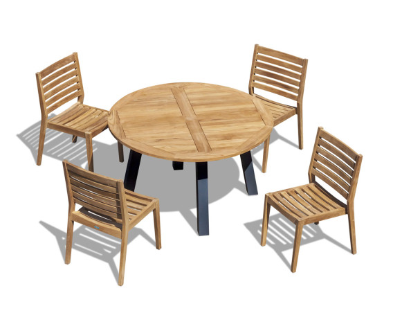 Diskus 4 Seater Teak & Metal 1.3m Dining Set with Solana Stacking Chairs