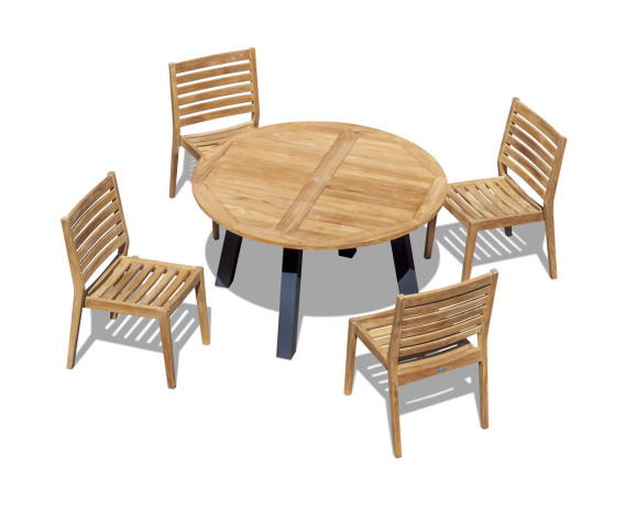Diskus 4 Seater Teak & Metal 1.3m Dining Set with Solana Stacking Chairs