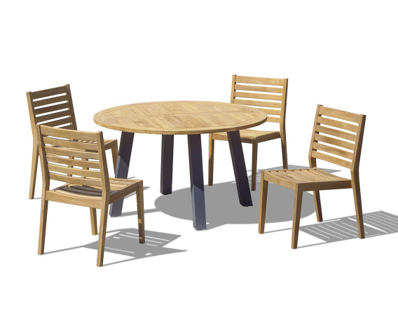 Diskus 4 Seater Teak & Metal 1.3m Dining Set with Solana Stacking Chairs