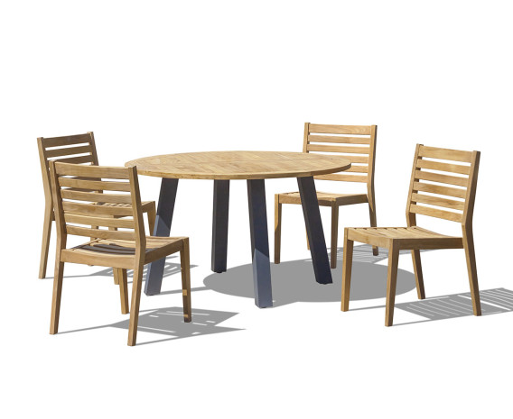 Diskus 4 Seater Teak & Metal 1.3m Dining Set with Solana Stacking Chairs