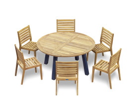 Diskus Teak & Steel Dining Set with Teak Stacking Chairs