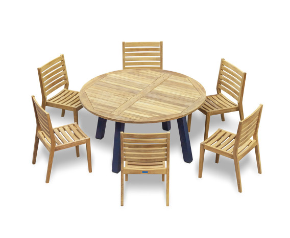 Diskus 6 Seater Teak & Metal 1.5m Dining Set with Solana Stacking Chairs