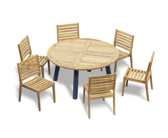 Diskus 6 Seater Teak & Metal 1.5m Dining Set with Solana Stacking Chairs