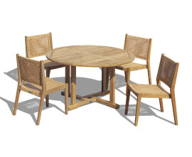 Sissinghurst 1.3m Round Teak Table & 4 Lumo Woven Stacking Chairs Set