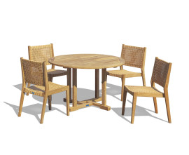 Sissinghurst 1.2m Round Teak Table & 4 Lumo Woven Stacking Chairs Set