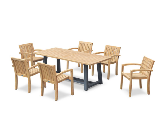 Blackrock 2m Garden Table and 6 Antibes Stacking Chairs Set