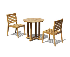 Sissinghurst Round 2-Seater Teak Dining Table and Solana Stacking Chairs