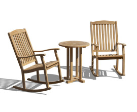 Sissinghurst Round 60cm Table and 2 Teak Rocking Chairs Set