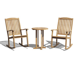 Sissinghurst Round 60cm Table and 2 Teak Rocking Chairs Set