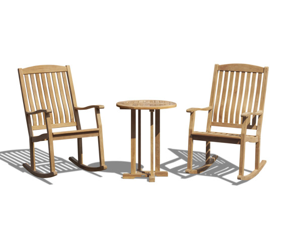 Sissinghurst Round 60cm Table and 2 Teak Rocking Chairs Set
