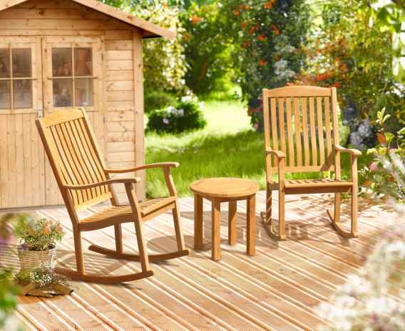 Teak Rocking Chairs with Side Table Set