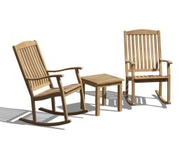 Square 50cm Teak Table and 2 Rocking Chairs Garden Set