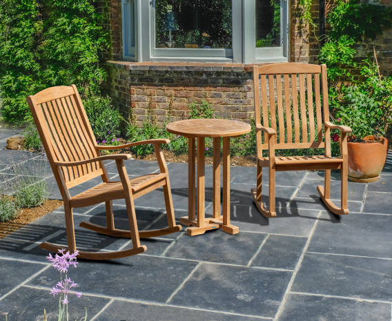 Sissinghurst Round 60cm Table and 2 Teak Rocking Chairs Set