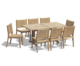 Cornwall 180cm Dining Table and 8 Lumo Woven Stacking Chairs Set