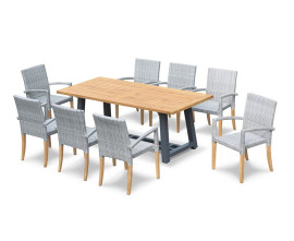 Blackrock 8-Seater Teak Dining Table and St. Moritz Stacking Chairs Set
