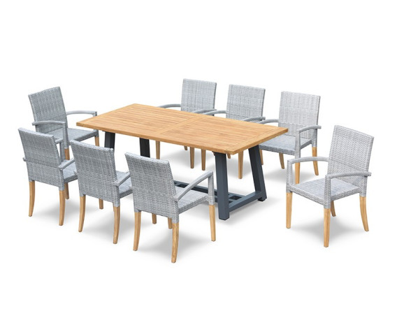 Blackrock 8-Seater Teak Dining Table and St. Moritz Stacking Chairs Set