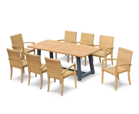 Blackrock 8-Seater Teak Dining Table and St. Moritz Stacking Chairs Set