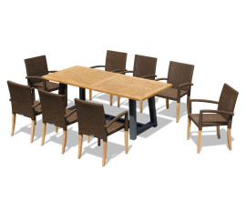 Blackrock 8-Seater Teak Dining Table and St. Moritz Stacking Chairs Set