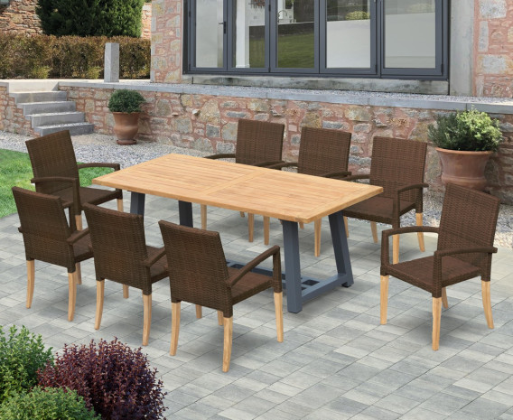 Blackrock 8-Seater Teak Dining Table and St. Moritz Stacking Chairs Set