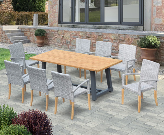 Blackrock 8-Seater Teak Dining Table and St. Moritz Stacking Chairs Set