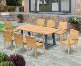 Blackrock 8-Seater Teak Dining Table and St. Moritz Stacking Chairs Set