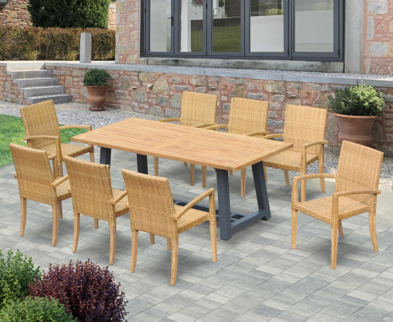 Blackrock 8-Seater Teak Dining Table and St. Moritz Stacking Chairs Set