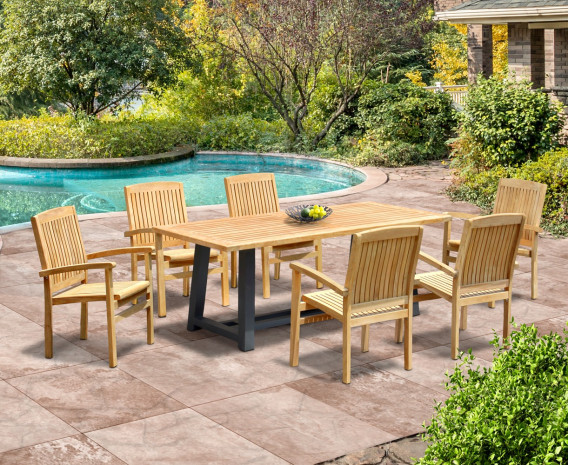 Blackrock 2m Trestle Table and 6 Cannes Stacking Chairs Set