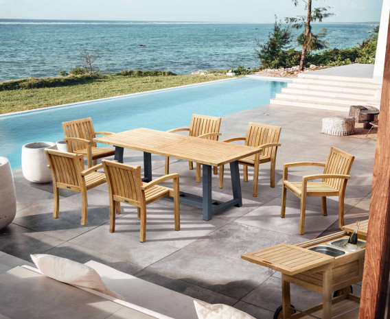 Blackrock 2m Garden Table and 6 Antibes Stacking Chairs Set