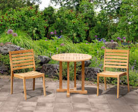 Sissinghurst Round 2-Seater Teak Dining Table and Solana Stacking Chairs