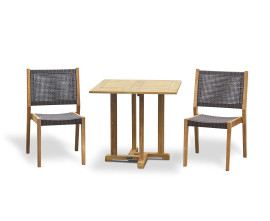 Sissinghurst 80cm Teak Table and 2 Lumo Stacking Chairs Set