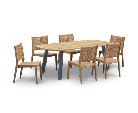 Diskus 2.2m Oval Teak and Steel Table and 6 Lumo Stacking Chairs