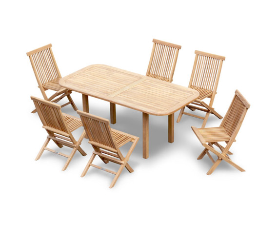 Carida 1.8m Teak Table and 6 Folding Chairs Set