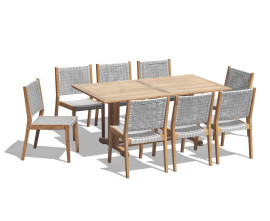 Cornwall 1.8m Teak Table and 8 Lumo Woven Stacking Chairs Set