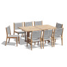 Cornwall 1.8m Teak Table and 8 Lumo Woven Stacking Chairs Set