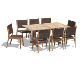 Cornwall 1.8m Teak Table and 8 Lumo Woven Stacking Chairs Set