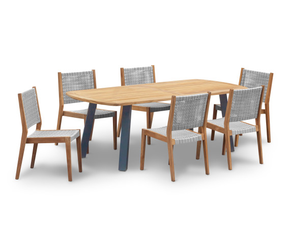 Diskus 2.2m Oval Teak and Steel Table and 6 Lumo Stacking Chairs