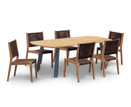 Disk 220cm Teak and Steel Table and 6 Sora Chairs Set