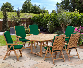 Oxburgh 6 Seater Double Leaf Extending Table with Cannes Recliners