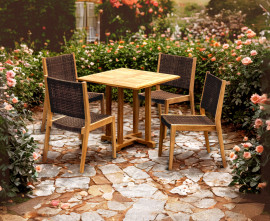 Sissinghurst Teak Outdoor Dining Set - 80cm Table & 4 Lumo Stacking Chairs