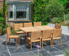 Cornwall 180cm Dining Table and 8 Lumo Woven Stacking Chairs Set