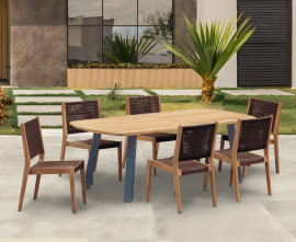Diskus 2.2m Oval Teak and Steel Table and 6 Lumo Stacking Chairs