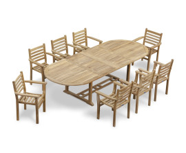 Oxburgh Oval Extending Teak Garden Table & 8 Sussex Stacking Armchairs