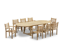 Oxburgh Oval Extending Teak Garden Table & 8 Sussex Stacking Armchairs
