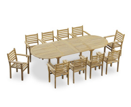 Oxburgh Oval Extending Garden Table & 10 Sussex Stacking Chairs Set